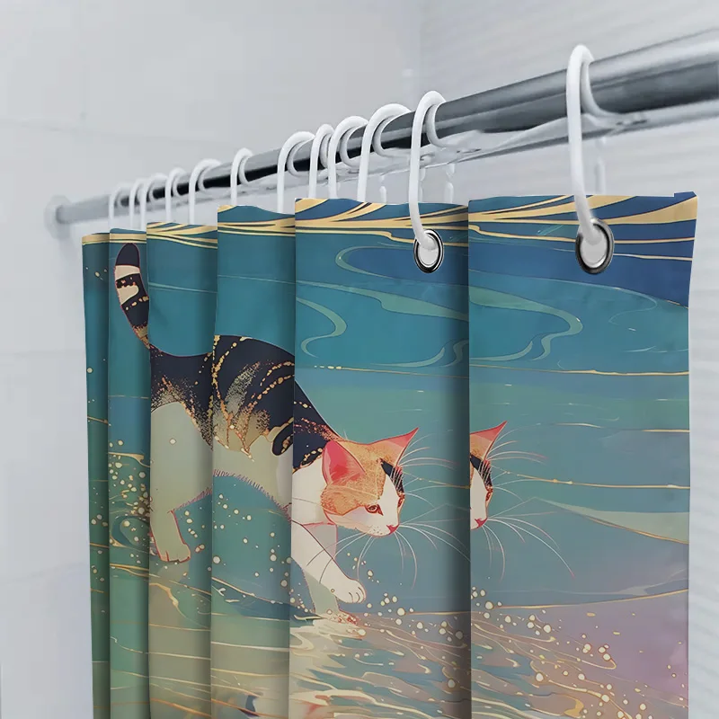 Elegant Cat Pattern Waterproof Shower Curtain Essential for a Stylish Life Creative Home Decor Fashionable Bath Liner Easy-Clean