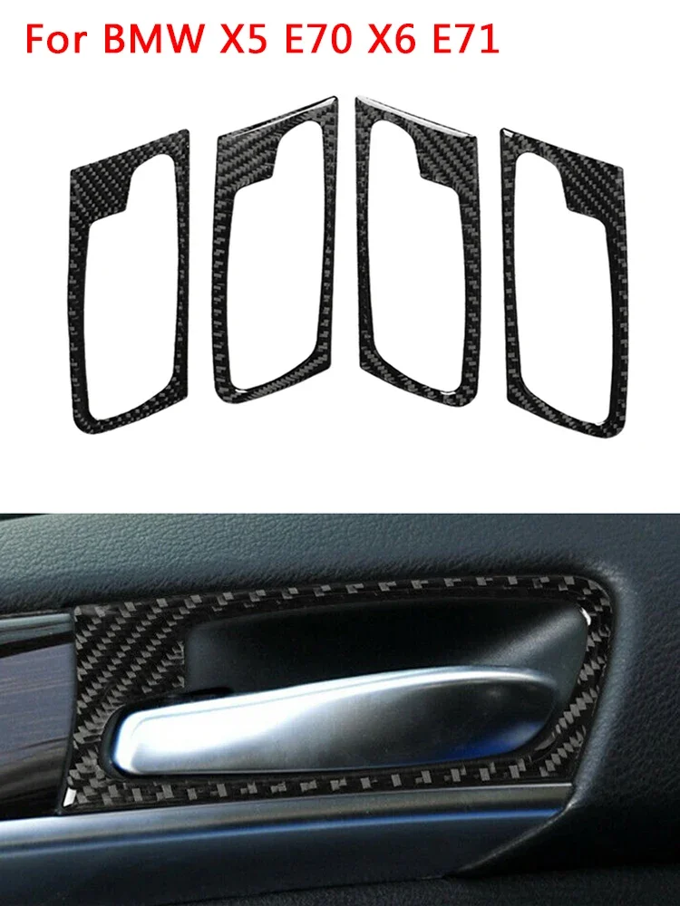 

4pcs Car Interior Door Handle Panel Cover Trim Bowl Frame For BMW X5 E70 X6 E71 2008-2013 Door Handle Bowl Frame Carbon Fiber