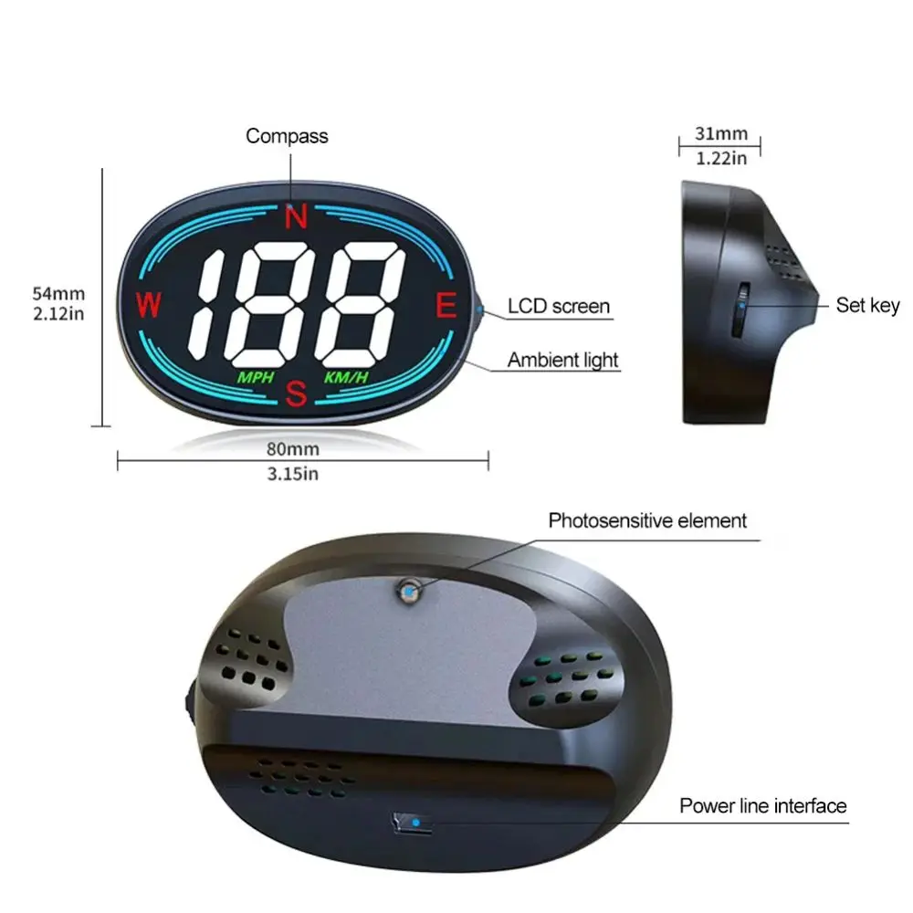 التوصيل والتشغيل نظام تحديد المواقع HUD سيارة رئيس يصل عرض البوصلة مصباح لتهيئة الجو سيارة عداد السرعة الرقمي إنذار السرعة الزائدة KMH/MPH #5