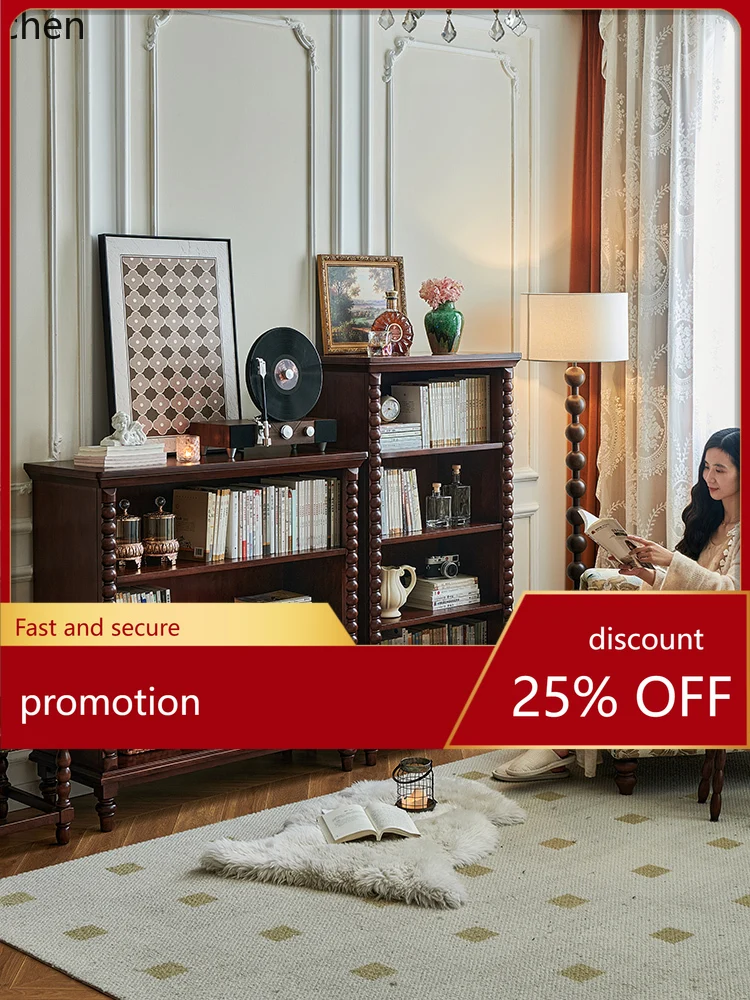 

HT retro solid wood bookshelf floor shelf living room open wall high and low combination cabinet