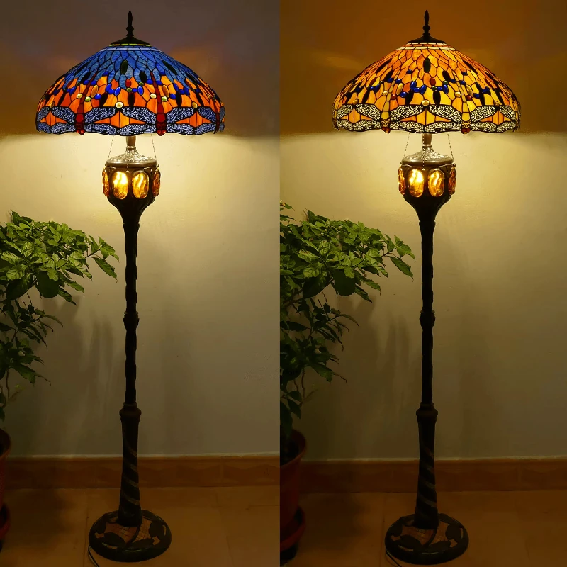 

23.62 Wide Dragonfly Style Floor Lamp Stained Glass Living Room Bedroom Study Hotel Decorative Lighting Floor Lamp