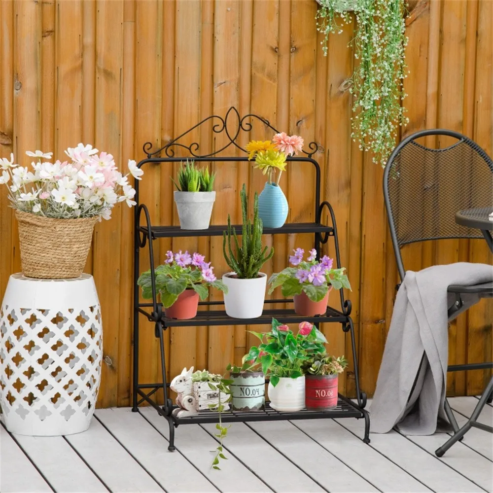 

Metallic Black 3-Tier Vertical Steel Plant Stand,with Elegant Scrollwork,Metallic Black 3-Tier Vertical Steel Plant Stand