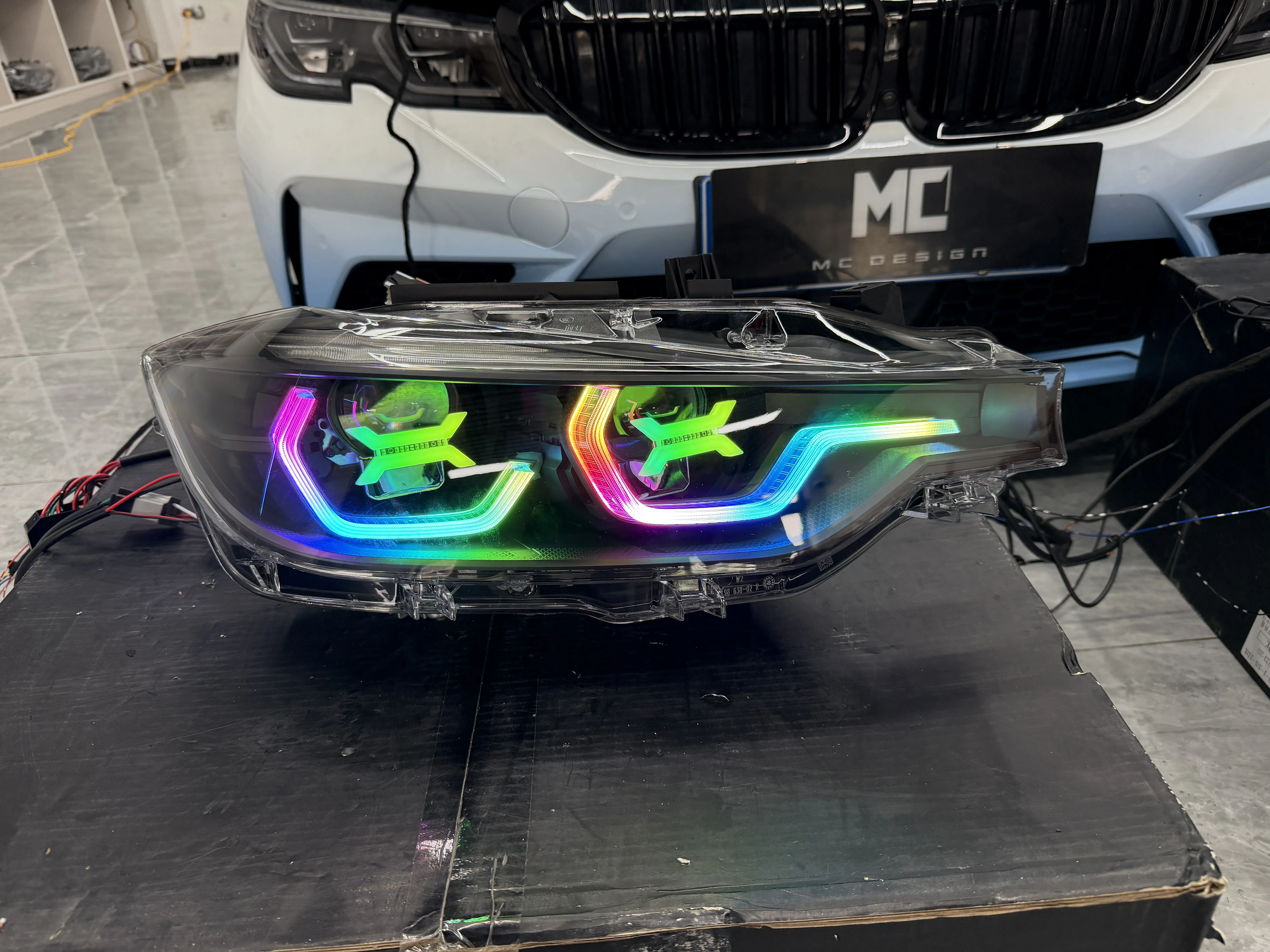 For  3 Series F30 F35 2013-2015 Headlight Assembly, RGB 7-Color X Style DRL Start-Up Blue Sequential Plug-and-Play
