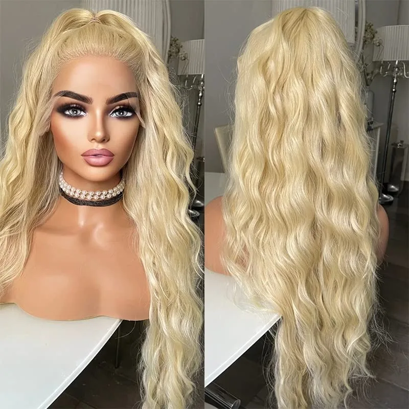 

613 Blonde Wig Body Wave Lace Frontal Wig 13x4 HD Synthetic High Quality For White Women Pre Plucked Cosplay Daily Party peluca