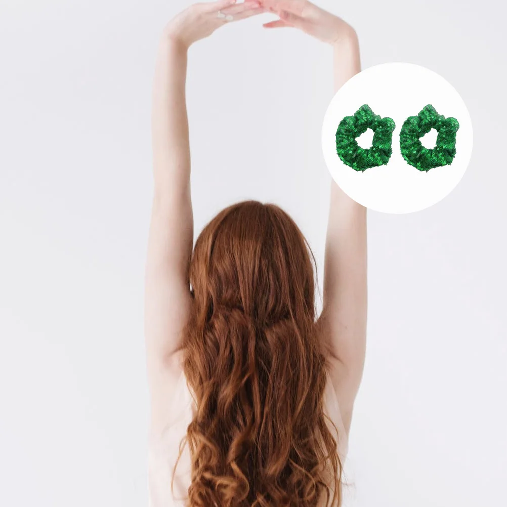 

2pcs Sequined Scrunchies Large Shiny Elastic Hair Bands For Women Glitter Ponytail Holders Fabric Hair Ties Party Festival