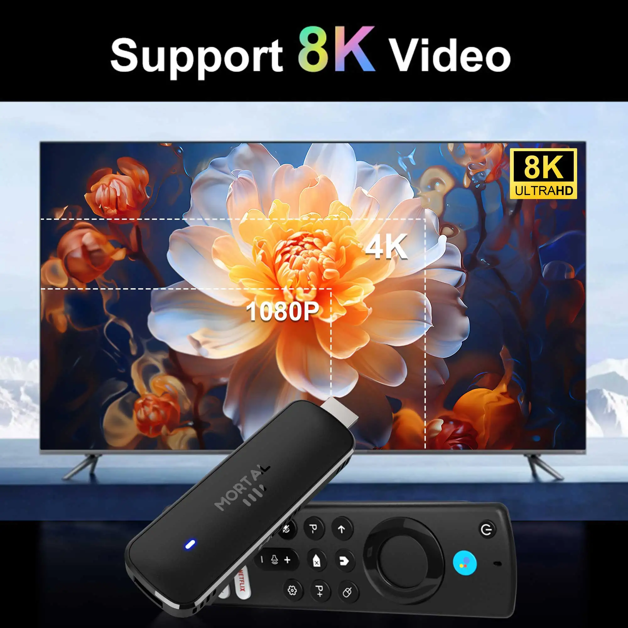 تلفزيون الواقع Q8 Android14 عصا واي فاي 6 صوت عصا التحكم التلفزيون 8K الفيديو