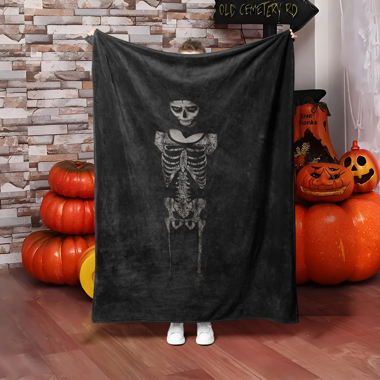 1 STÜCK Halloween-Überwurfdecke, gruseliges Thema, Skelett, schreckliche Kunst, dünne Decke, Geschenke für Couch, Bett, Auto, Zuhause, Camping, alle Jahreszeiten
