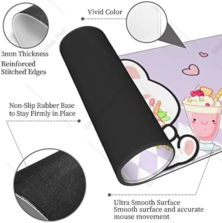 لطيف الأرنب الآيس كريم ماوس الوسادة الموسعة كبيرة XL الألعاب ماوس الوسادة مخيط حواف عدم الانزلاق ماوس حصيرة للمكتب 31.5X11.8 بوصة