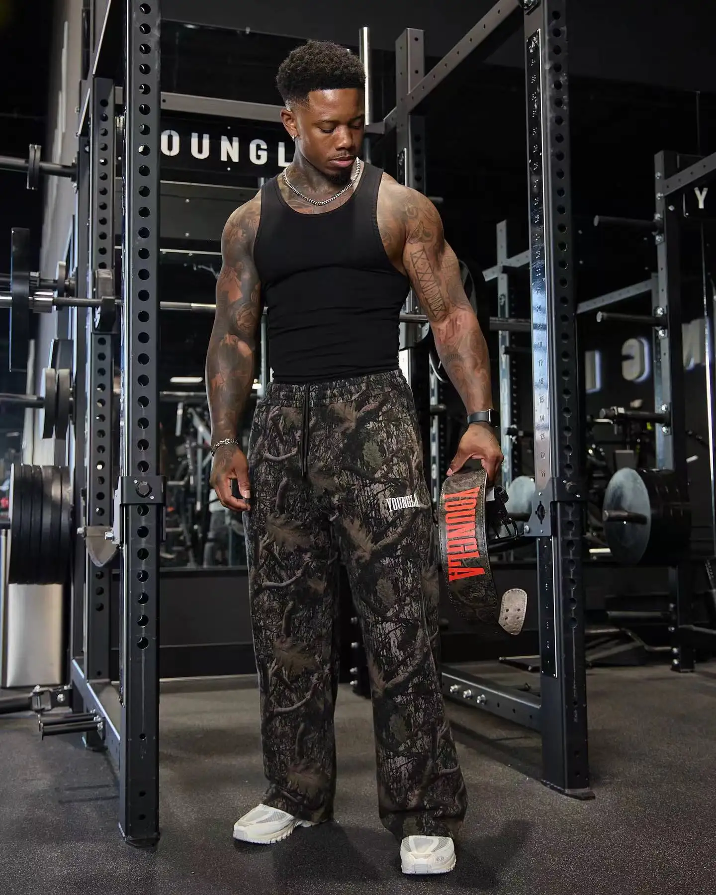 

autumn YOUNGLA American Trendy Brand Slacks Digital Camouflage Print Straight Leg Pants Sports Fitness Loose Wide-leg Pants
