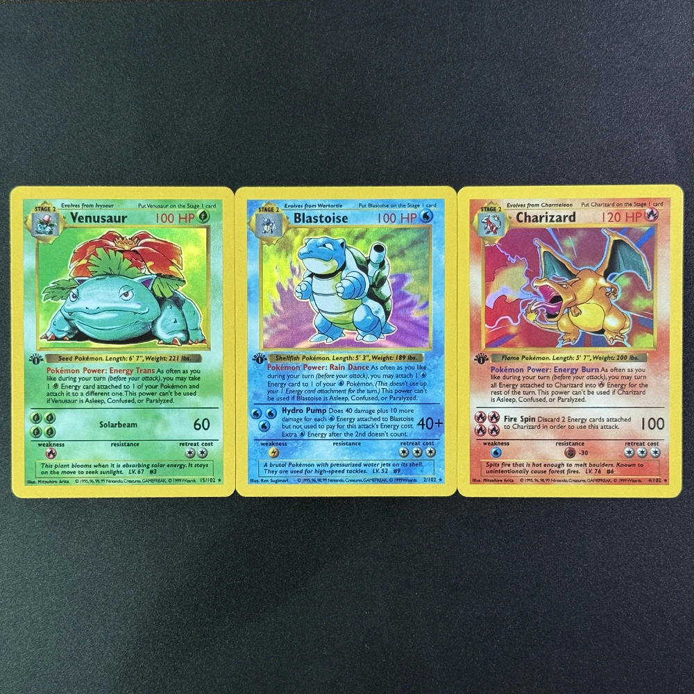 

3 Diy 1999 Pokemon GAME Venusaur Collection Cards Self Made Charizard Blastoise PTCG Color Flash Anime Card Gift