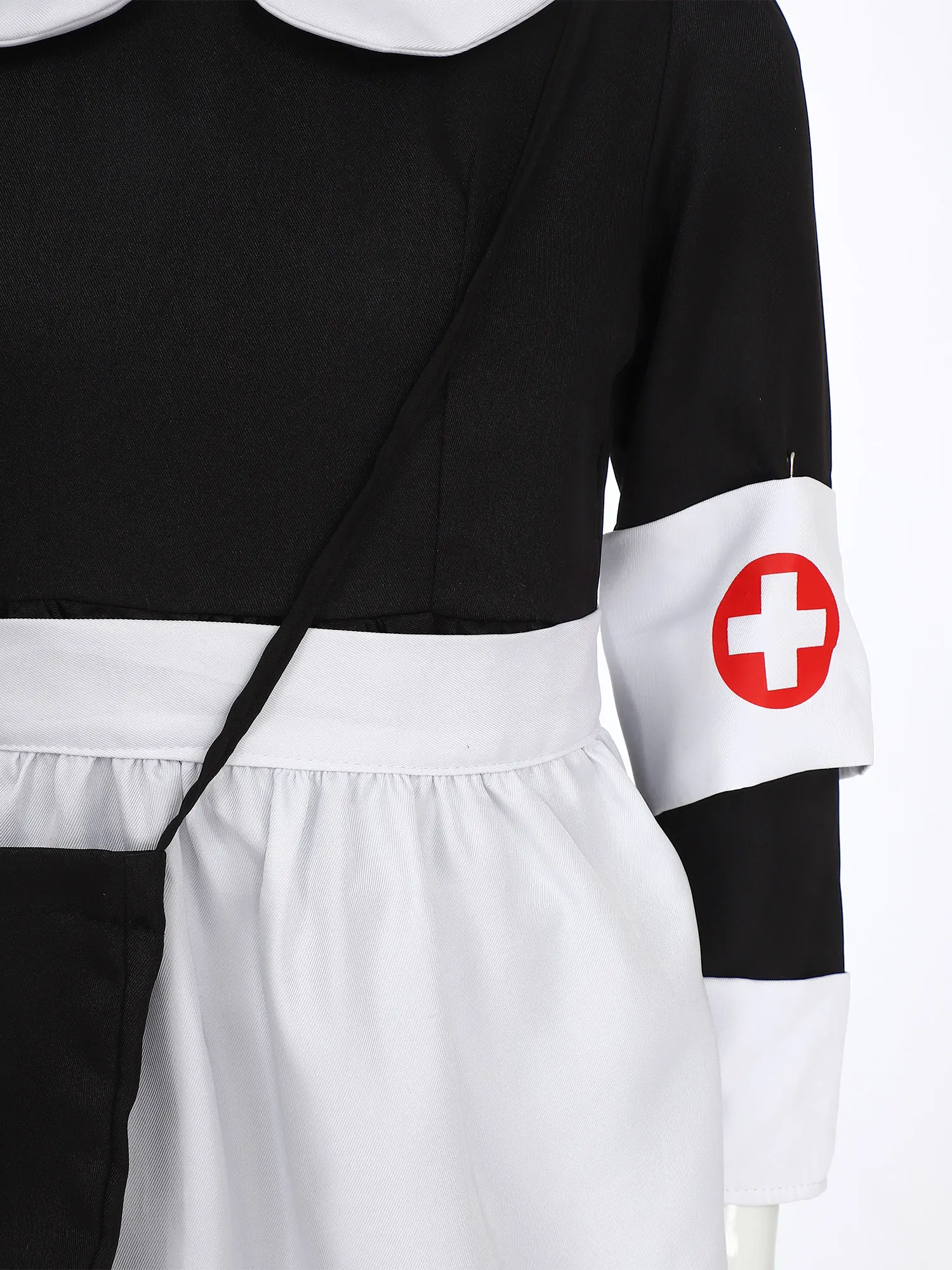 Костюм медсестры из 4 предметов для девочек, платье с отложным воротником и длинными рукавами, рюшами и крестообразным принтом, головной убор, повязка на руку, фартук, платье медсестры на Хэллоуин