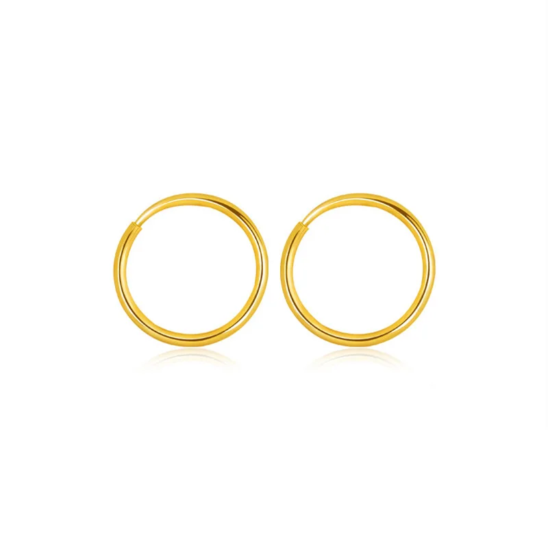 SMILE Full Gold 999 Smooth Face Earrings Pu re 24K Gold Women's Simple Round Earrings Exquisite Jewelry Gifts E228