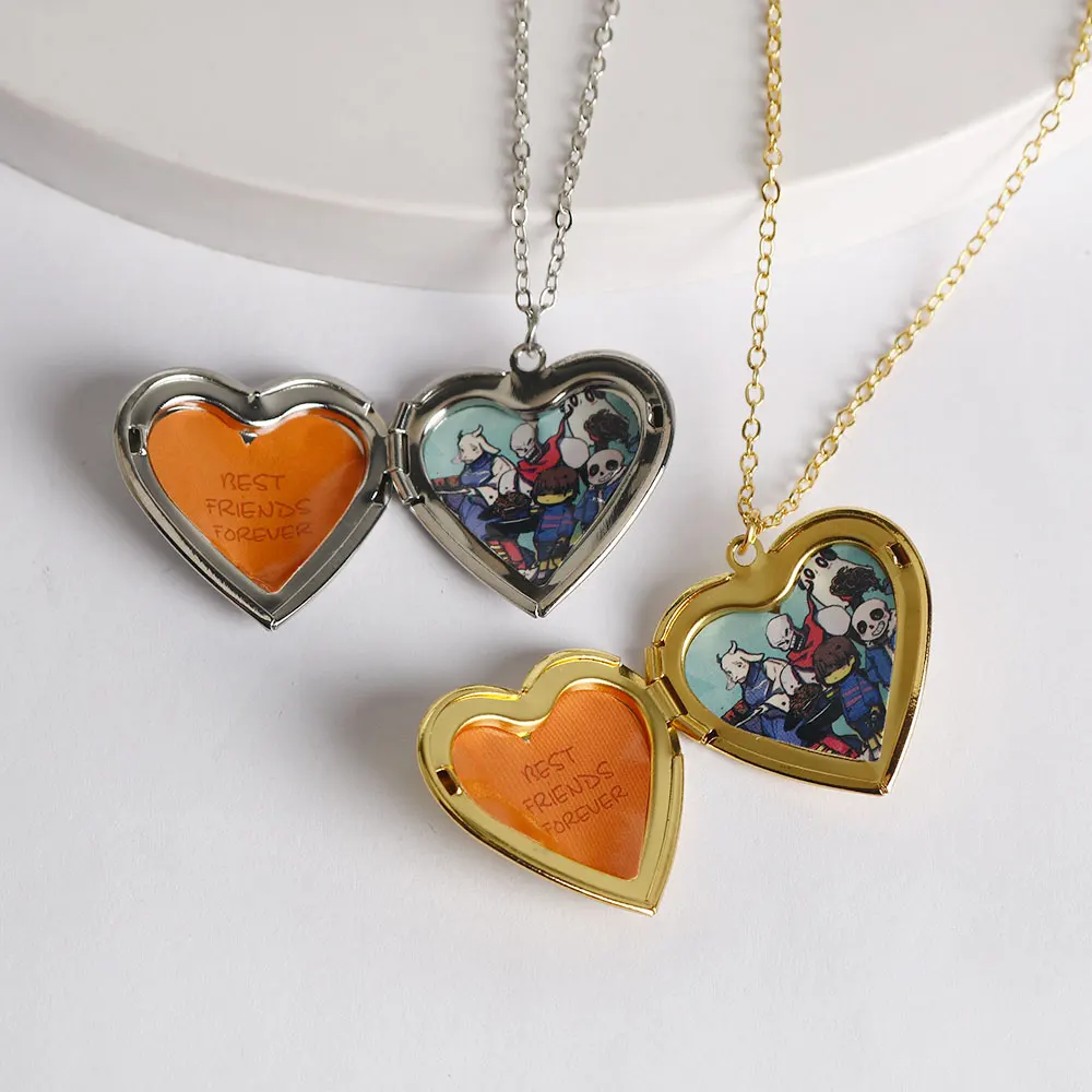 Game UNDERTALE Sans Cosplay Necklace Unisex Metal Family Photo Frame Heart Pendant Jewelry Accessories Gift