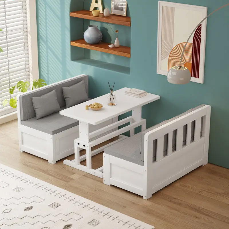 Solid wood sofa bed dual-purpose foldable with desk modern simple living room small apartment card seat multi-functional storage