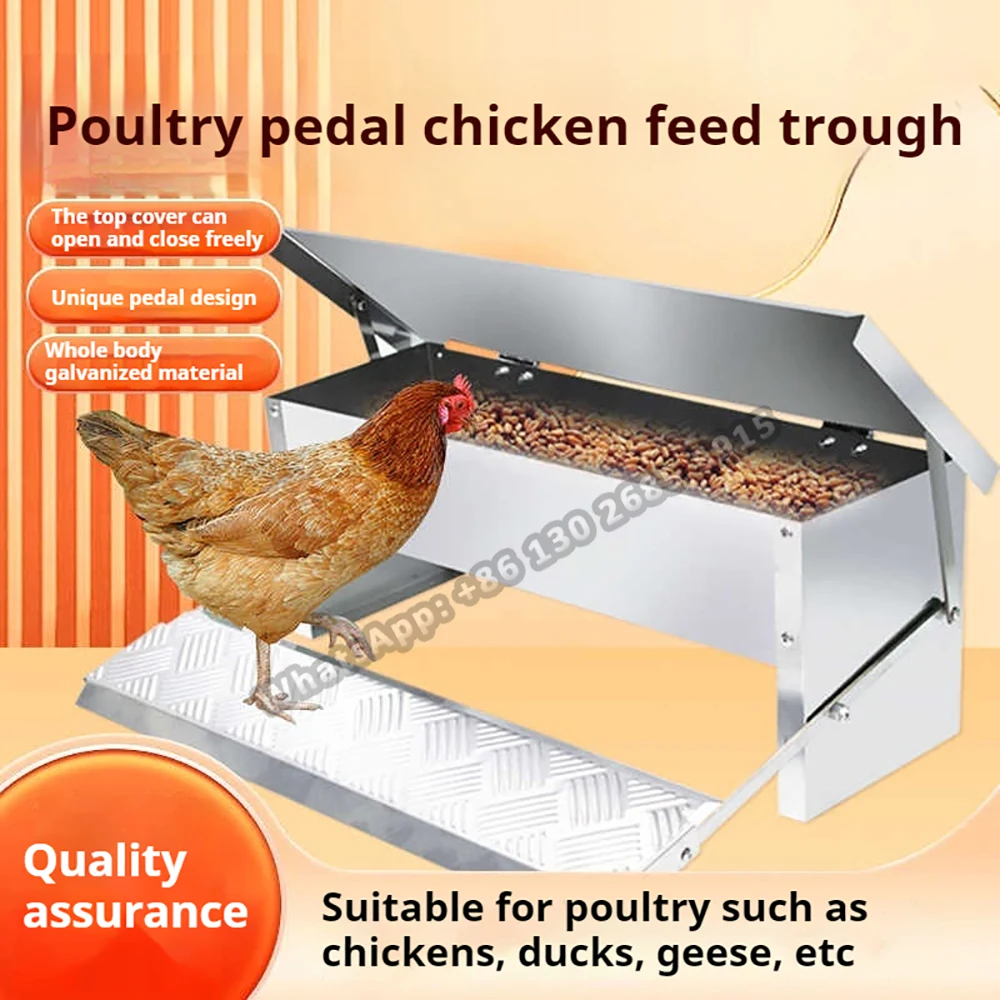 Automatic Chicken Feeder No Waste Treadle 11lb Stainless Steel Poultry Feeder with Weatherproof Lid for Chicken Pheasants Ducks