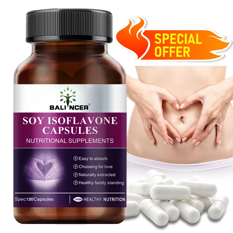 

Капсулы соевых изофлавонов, для женского здоровья, гормонального баланса, облегчения симптомов менопаузы, поддержки настроения, без ГМО, женская пищевая добавка.