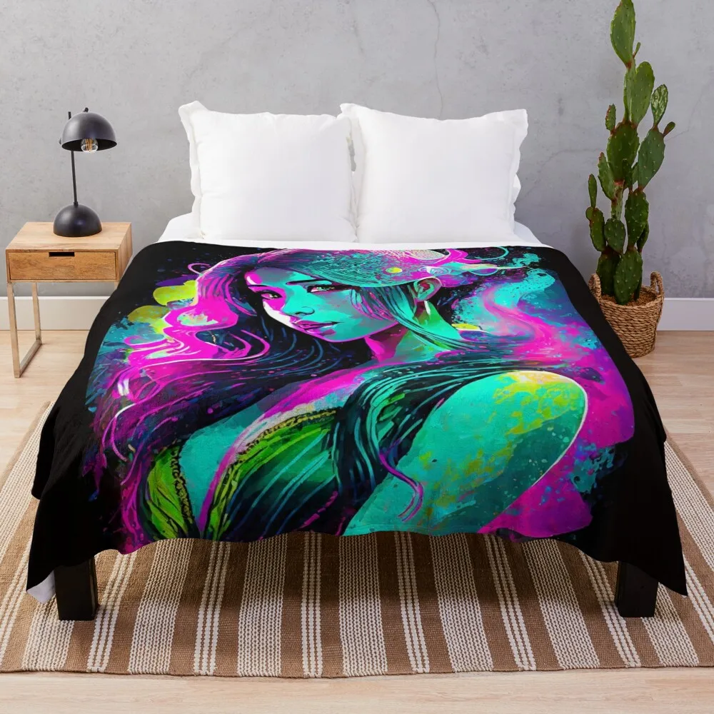 

Neon Mermaid Throw Blanket Picnic For Sofa Thin Blankets