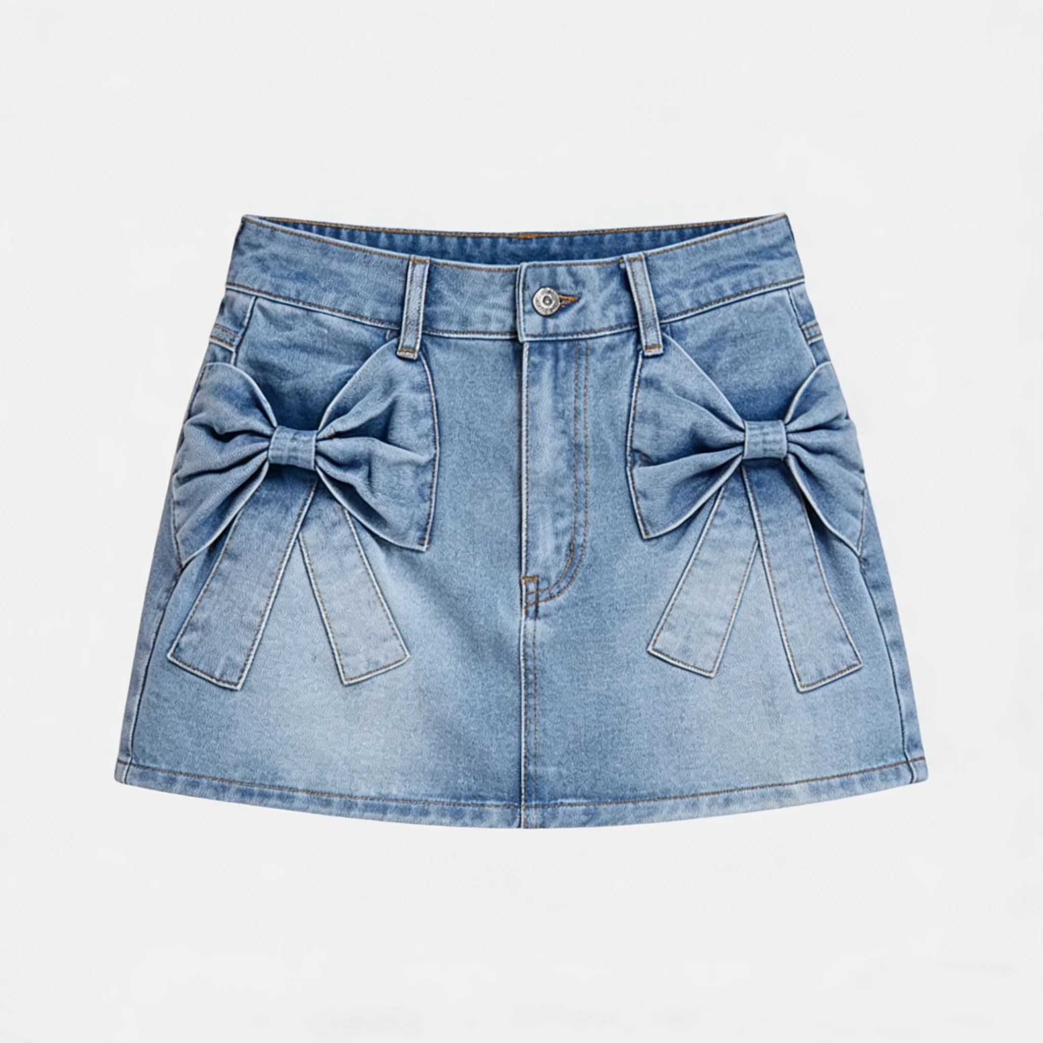 

Women's Skirt Denim Stretch High Waist Bow Decor Slim Fit Summer Spring Essential Mini Casual Chic Trendy Outfit Perfect Daily