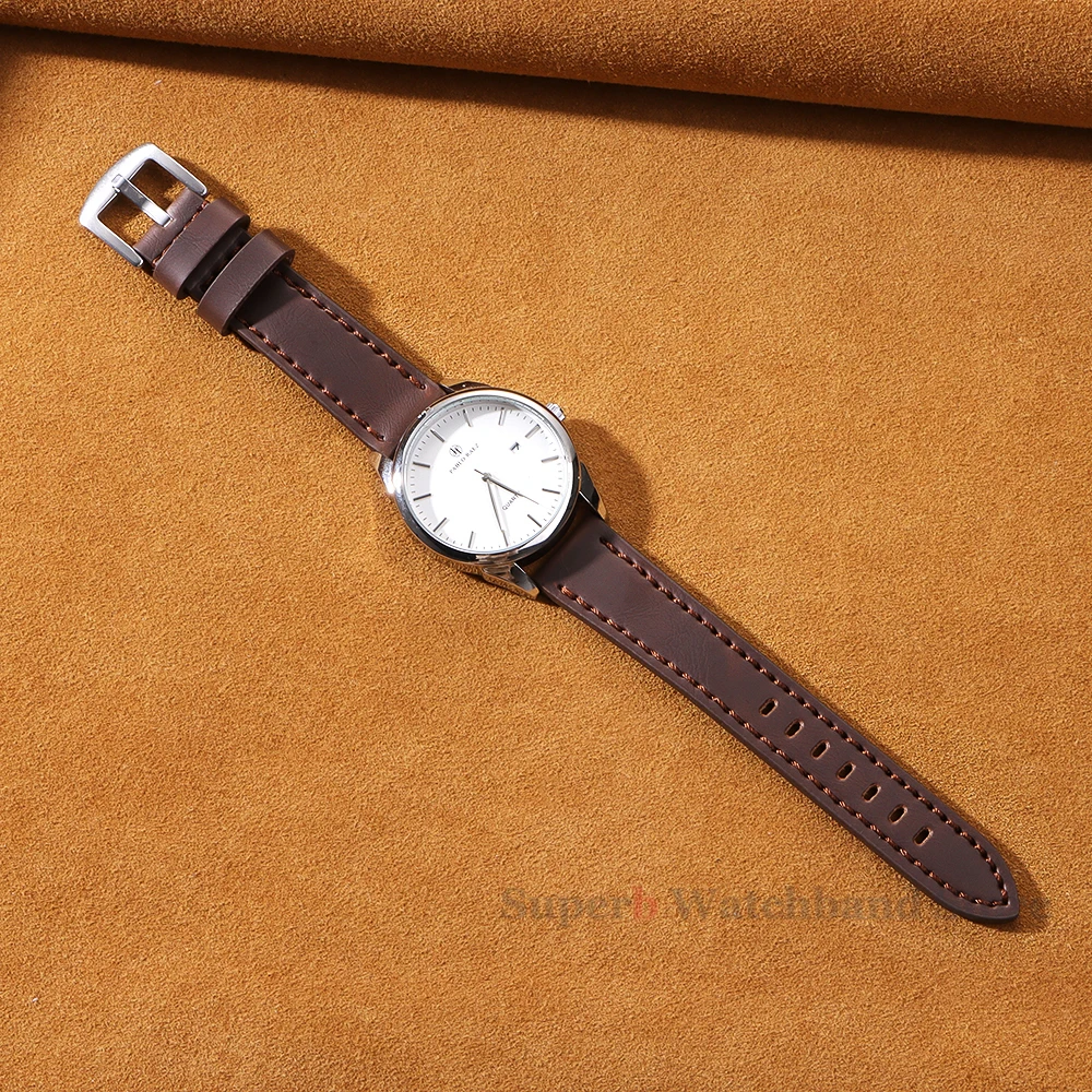 Ремешок для часов 18 мм, 20 мм, 22 мм, 24 мм, винтажный кожаный ремешок для часов Seiko, быстросъемные универсальные браслеты для умных часов