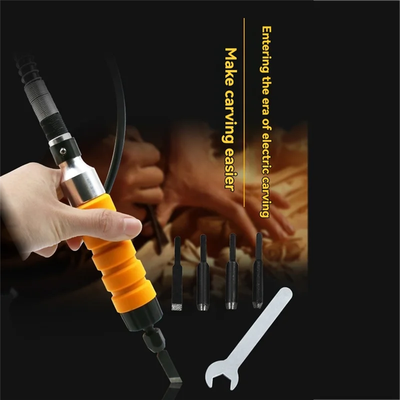 

F-T Wood Carving Tool Wood Chisel Carving Tool Set Electric Chisel With 5 Carving Tips Wrench Flexible Flex Shaft Hand Tool