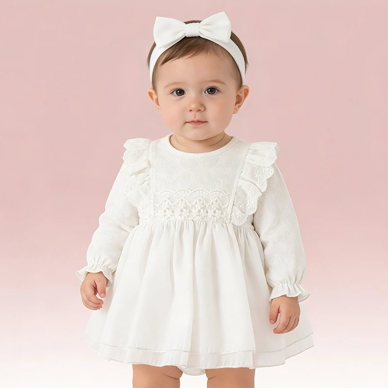 Ruffles Lace Dress for Toddler Baby Girl Cotton Long Sleeve Princess Dresses