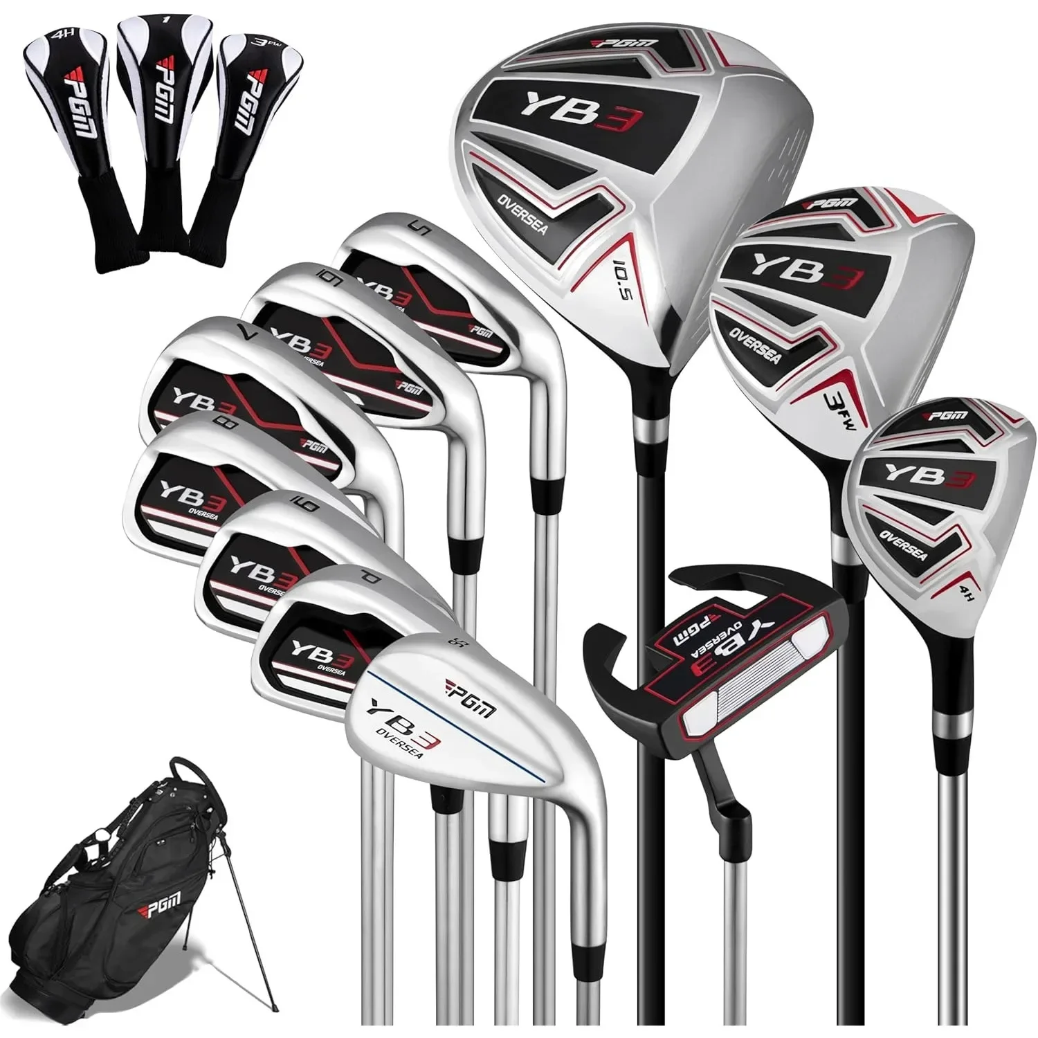 PGM Men'S Complete Golf Club Sets- 11pcs - 2 Wood,1 Hybrid,7 Irons,1 Putter - Golf Stand Bag, Right Handed - Ideal for Beginners