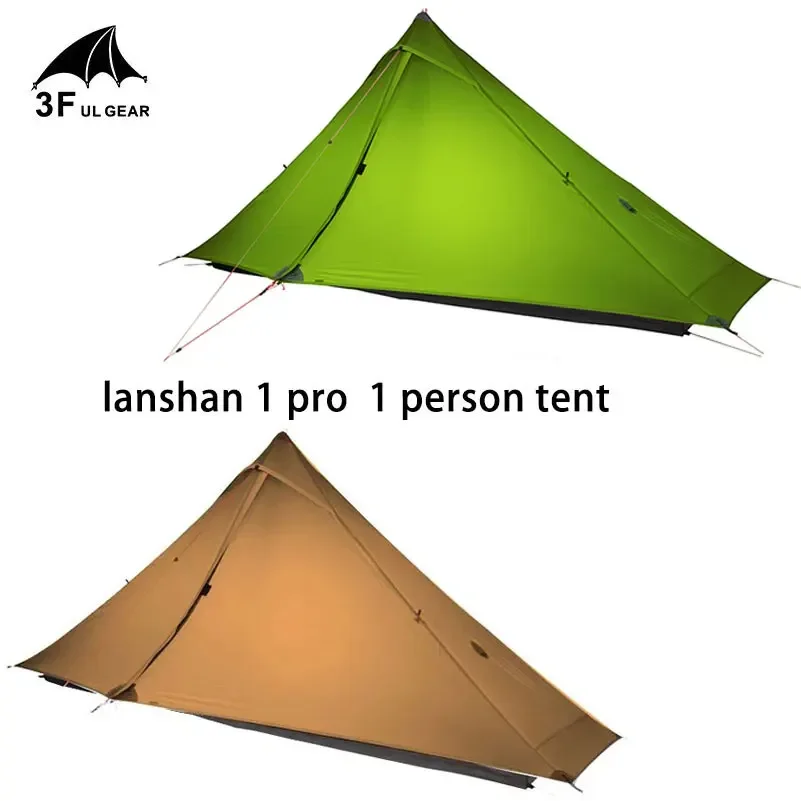 3F UL GEAR Lanshan Pro 1 Person Single Double Tent Ouedoor Camping 3-4 Season Ultralight 20D Nylon Rodless Tent Trekking Poles