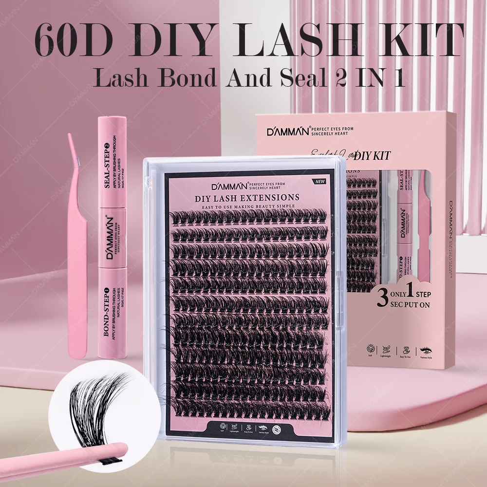 1 ชิ้น DIY 60D DAMMAN Lashes ชุด Bond และซีลแหนบแต่ละกลุ่ม Lash Extension ขนตานุ่มธรรมชาติอุปกรณ์