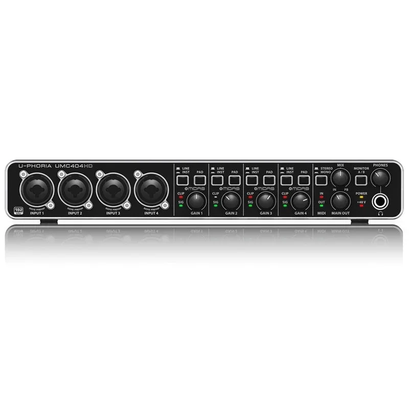 BEHRINGER UMC404HD Audio Interface Sound Card Electric Guitar Live Recording External USB Audio/MIDI Interface Mic Preamplifiers