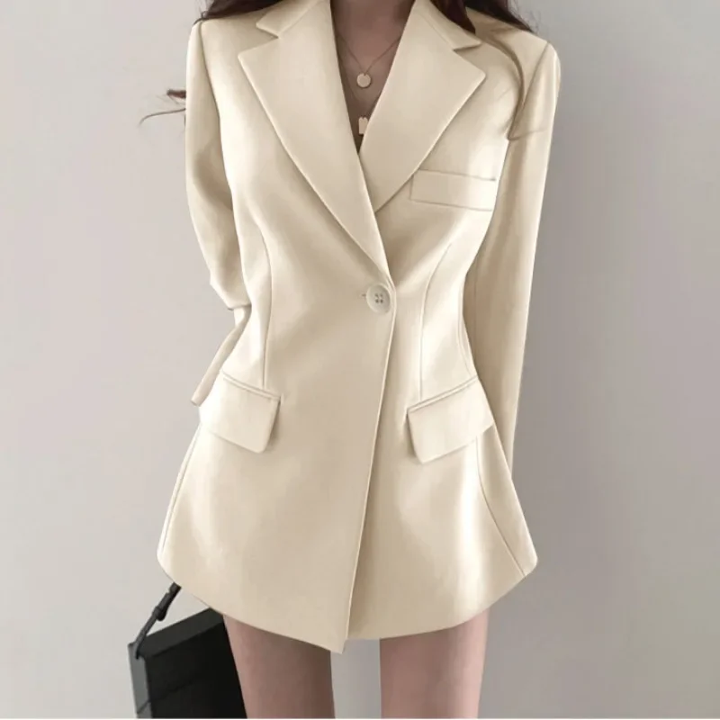 Office Lady Solid Colors Single Button Blazers Spring Autumn Loose Casual Jackets Thin Blazer New Long Sleeve Commute Jackets