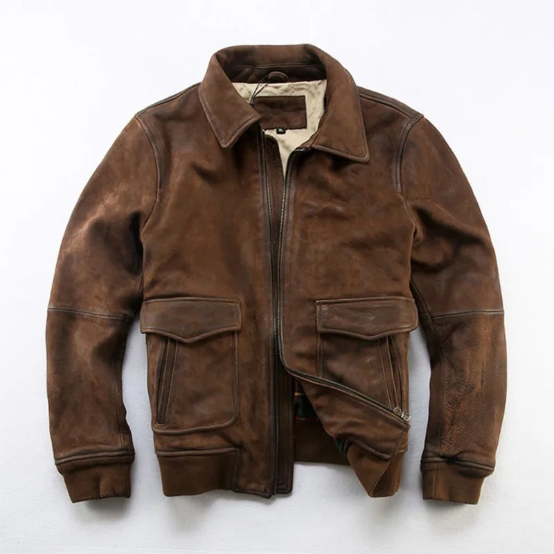 Heavy-washed leather for men undyed