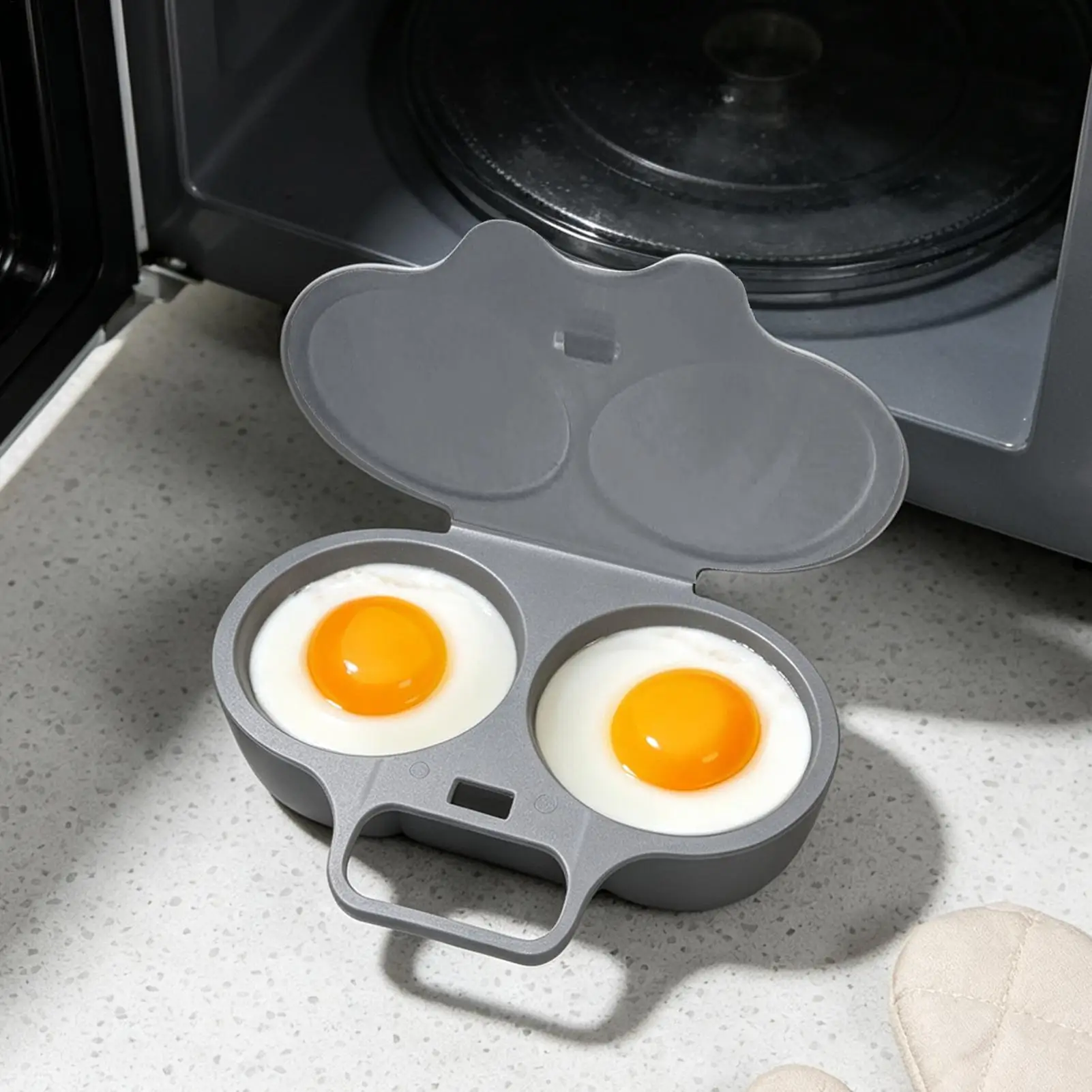 Kitchen Microwave Oven Round Shape Egg Steamer Cooking Mold Egg Poacher Egg Tool 2-Cup