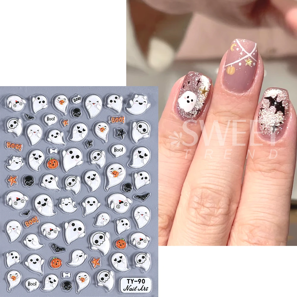 2 個 5D ハロウィンゴーストネイルステッカーカボチャネイル Silder 雪片ネイルデカールクリスマスネイル用品マニキュア装飾