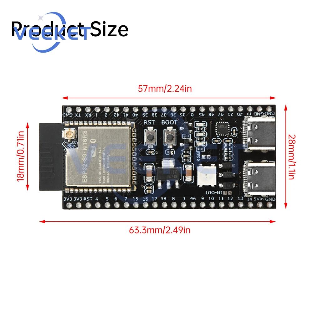 ESP32-S3 WiFi Bluetooth Placa de desarrollo Core ESP32-S3-N16R8/N8R2 Módulo IoT con Base de antena para proyectos de Internet de las cosas