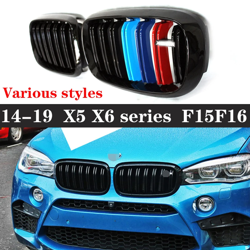 

For BMW X5 X6 F15 F16 2013-2018 High quality Kidney Grille Glossy Black ABS M Style Color Plastic Front Bumper Auto Decor Grill