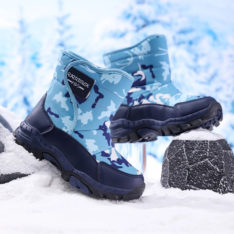 

Winter Children Shoes Waterproof Fabric Non-Slip Girls Hiking Shoes Rubber Sole Snow Boots Fashion Plush Warm Kids Outdoor Boots