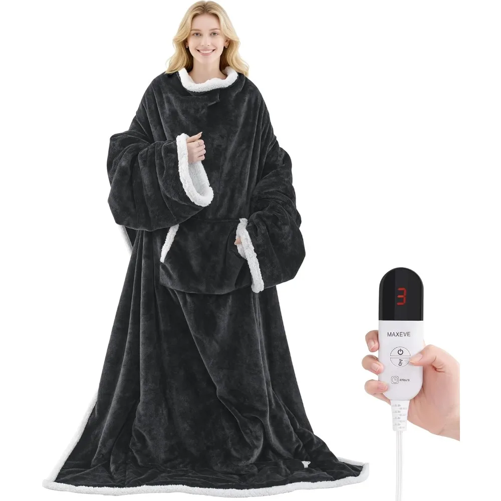 

Wearable Electric Heated Blanket with Foot Pocket & Sleeves, 6 Heat Levels, Auto Shut Off, Machine Washable