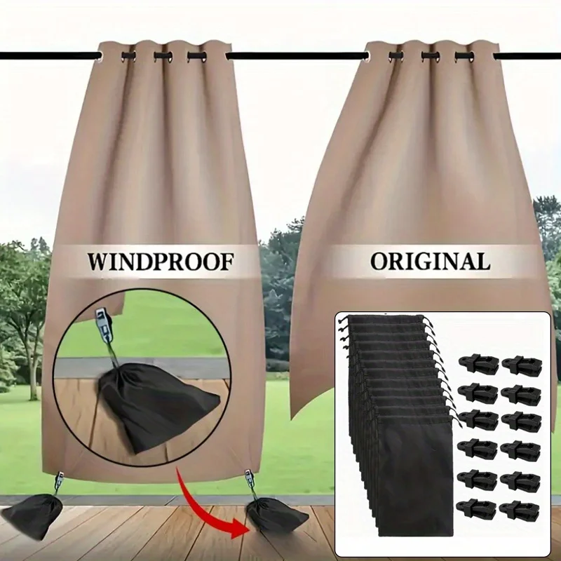 Outdoor Curtains with Weighted Bags Windproof Water Resist Exterior Curtains & Draperies Sun Blocking for Patio Cabana Yard