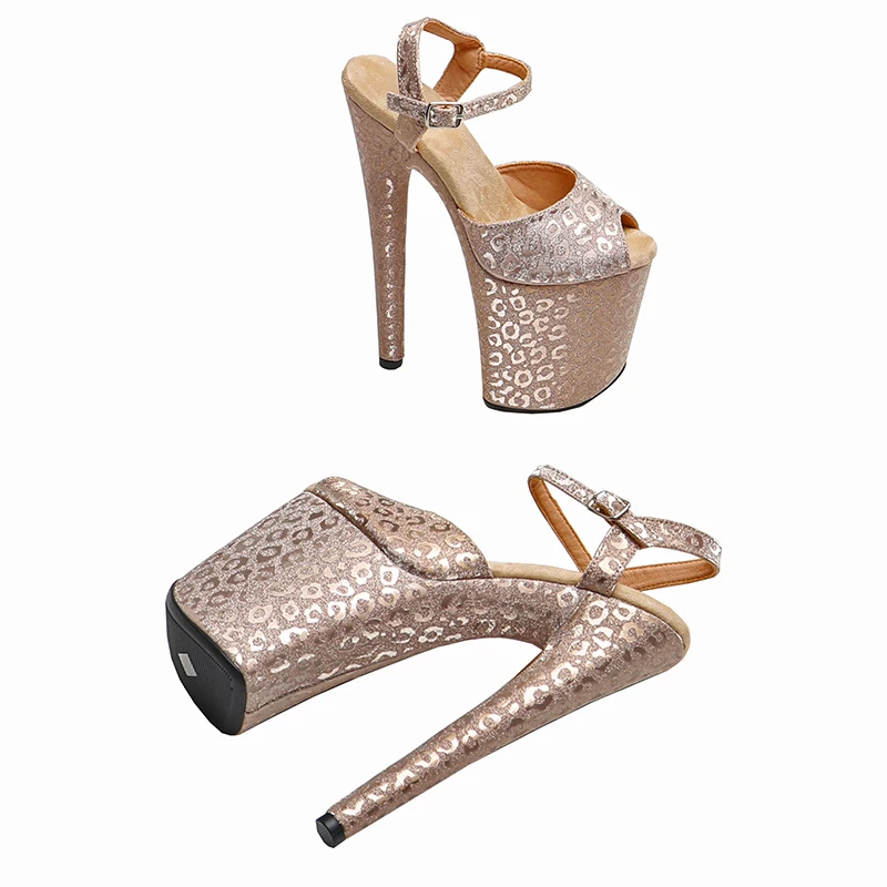 Leecabe 8Inch/20cm Leopard PU upper Platform High Heels party Sandals stripper heel Pole Dance Shoes