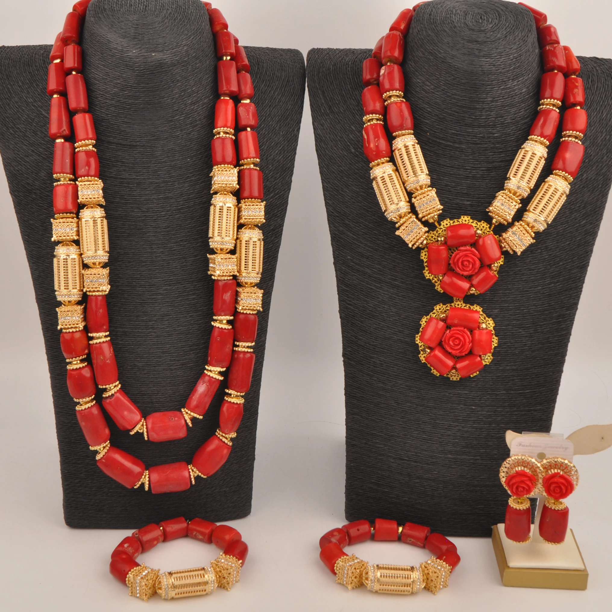 Natural coral wedding necklace African Red Collection Nigerian fashion jewelry