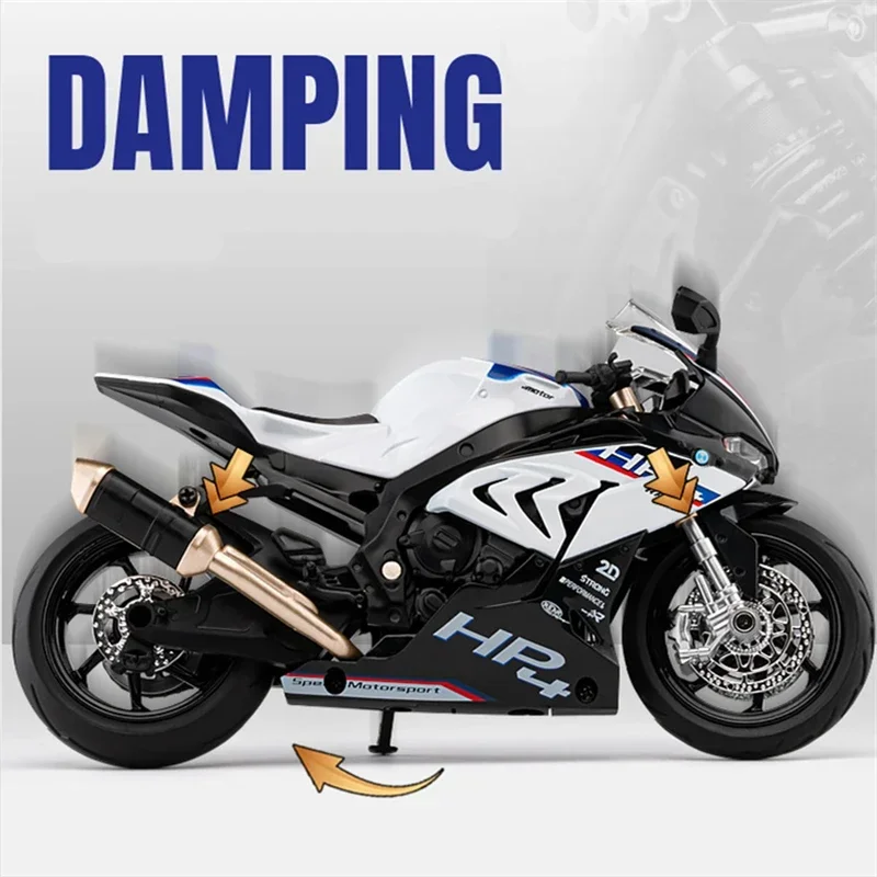 1:12 BMW HP4 Alloy Scale Motorradmodell Diecast Toy Vehicle Simulation Sound&Light Pull Back Off Road Autocycle Collection Toy