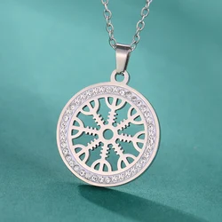 Dawapara Aegishjalmur Vegvisir Norse Necklace Helm of Awe Symbol Protection Amulet Stainless Steel Scandinavian Jewelry