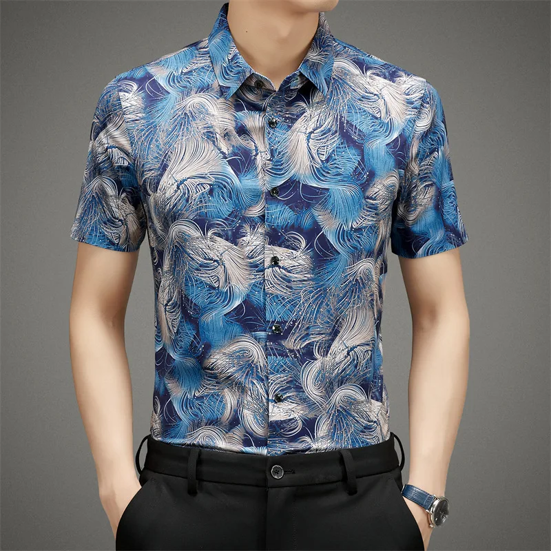 

Printed Fashionable Mens Clothing 2023 Summer Fancy Dress Shirts Social Husband Wear Regular Fit Soft Comfortable blouses large