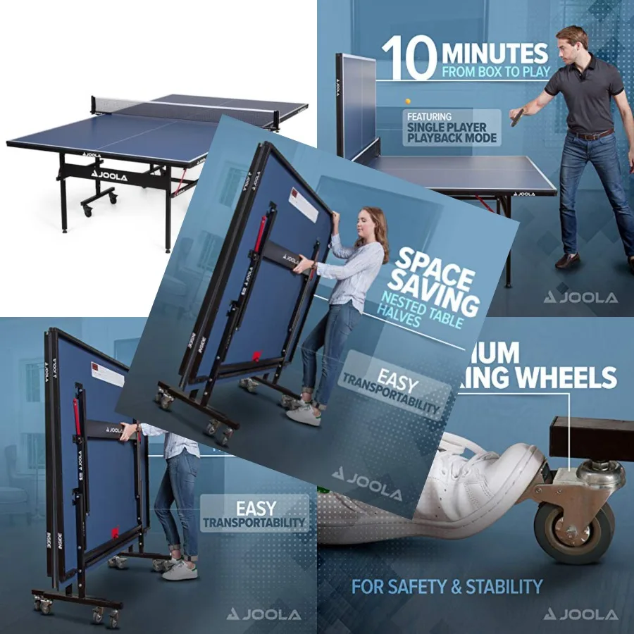 

Indoor ping pong table for professional use made of MDF black with silver accents quick-clamp net and posts 10-minute assembly
