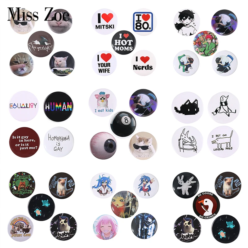 4-5pcs/set Soft Button Pins Set Custom Cartoon Cat Meme Lgbt Anime Icons Book Tinplate Brooch Lapel Badges Jewelry for Friends