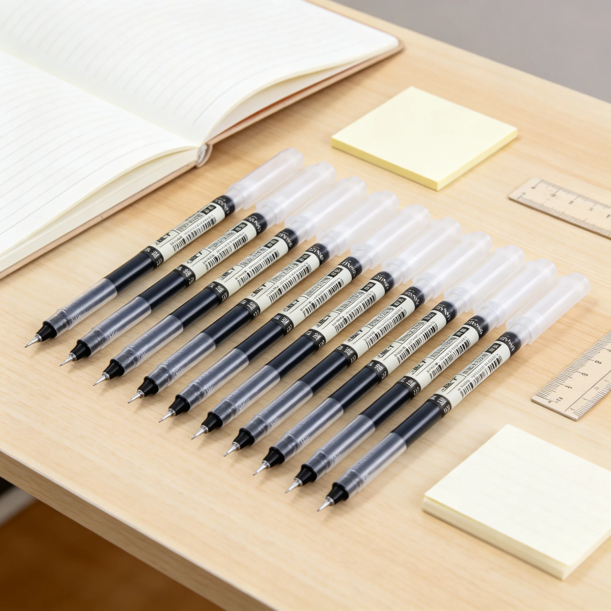 10 Quick-Drying Plastic Gel Pens, Fine Tip, Smooth Writing, Fast-Drying Ink, Safety Cap, For Students, Exams, Homework, Office