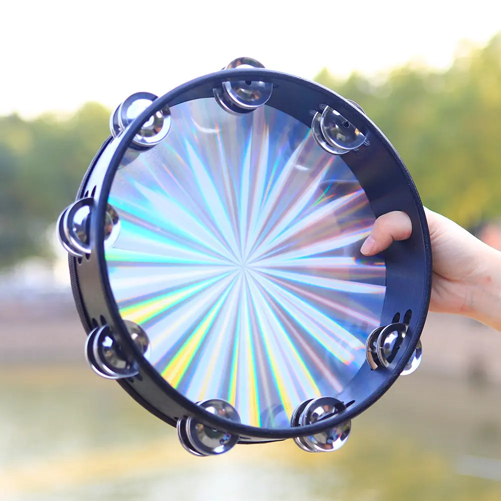 

1 шт. Детский ручной барабан для раннего развития, музыкальный инструмент с деревянной рамой, барабан с принтованным рисунком, двойной ряд колокольчиков из нержавеющей стали, громкий звук