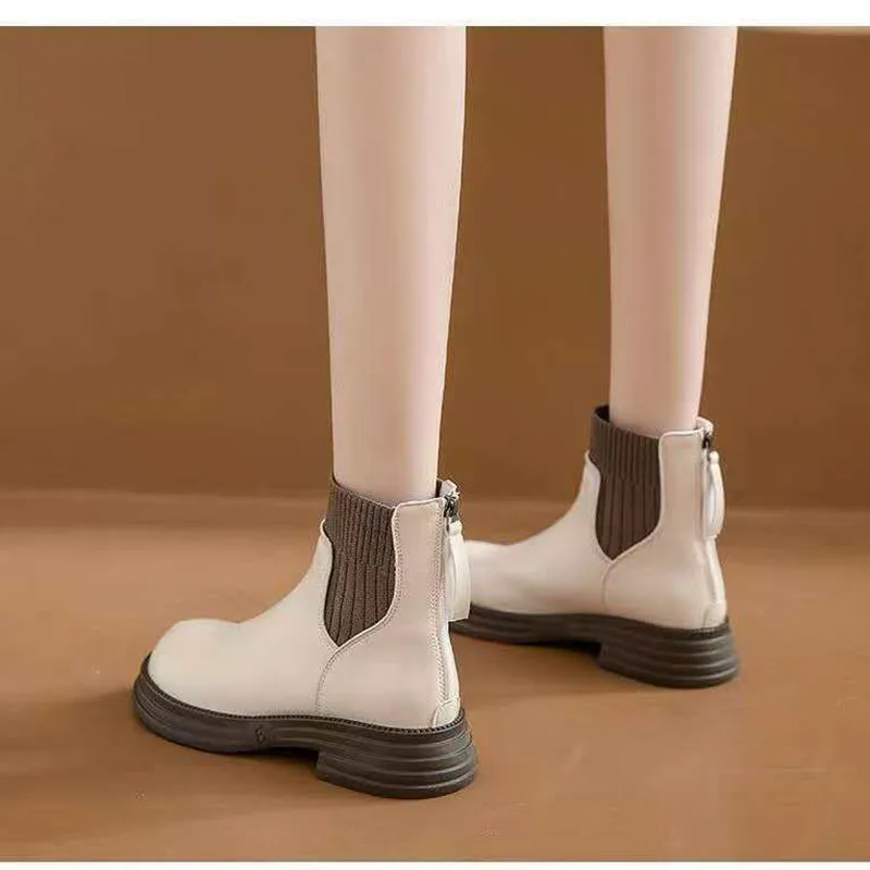 

Winter autumn thick-soled sock boots with rear zipper design stylish lightweight eye-catching featuring casual short boot style