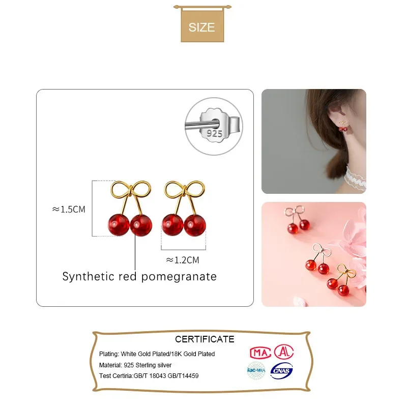 TrustDavis 925 Sterling Silver Fashion Women Jewelry Red Synthetic Red Pomegranate Cherry Stud Earrings For Wedding Gift DB1065