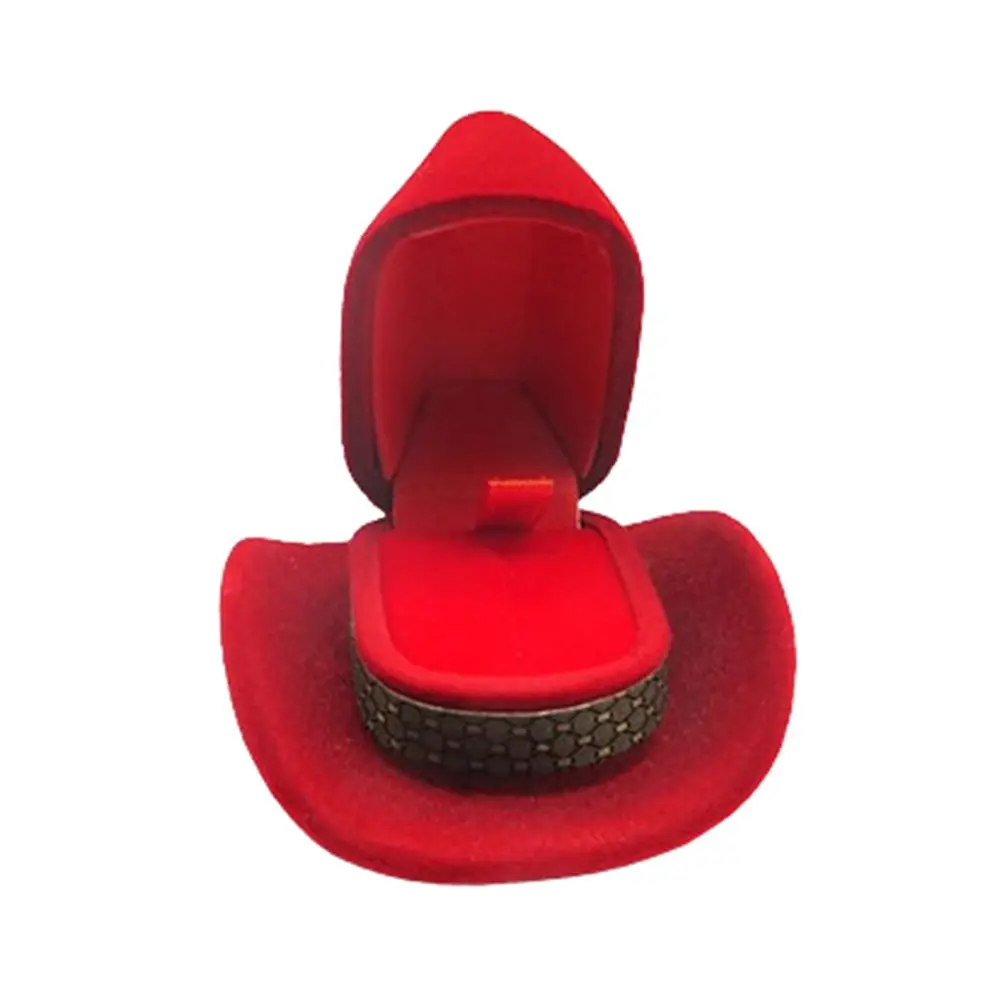 Vintage Western Cowboy Hat Ring Box Personalized Fashion Jewelry Storage Boxes Portable Flocked Creative Ring Box Girl